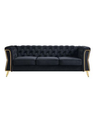  Modern Tufted Velvet Sofa 87.4 inch for Living Room Black Color