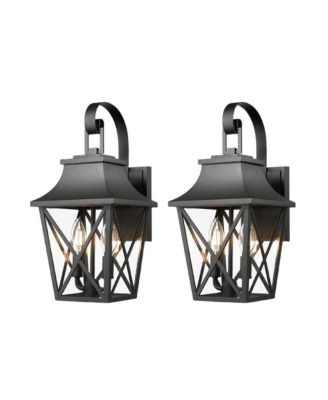 Modern 2 Light Outdoor Wall Lantern with Glass Shade Finish 2 Pack