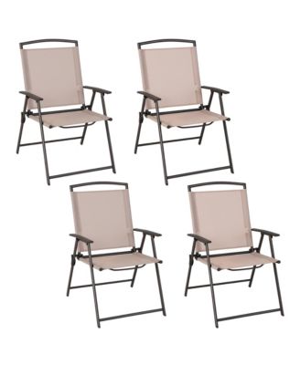 4 pieces  Patio Folding Sling Dining Chairs Armrests Steel Frame Outdoor