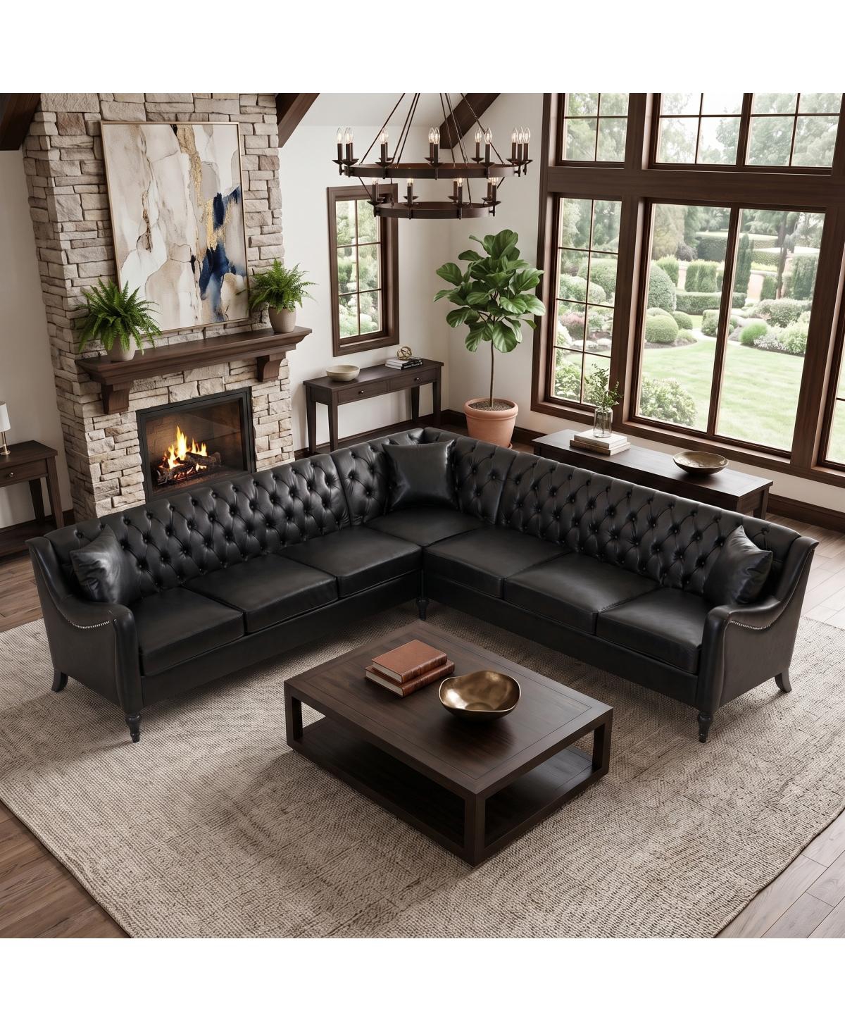Streamdale Furniture Pu Leather L-Shaped Sectional Sofa with Wood Frame