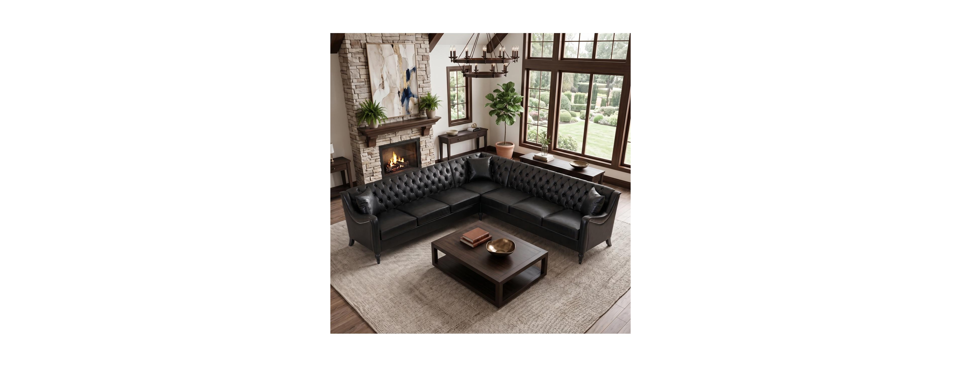 Streamdale Furniture Pu Leather L-Shaped Sectional Sofa with Wood Frame