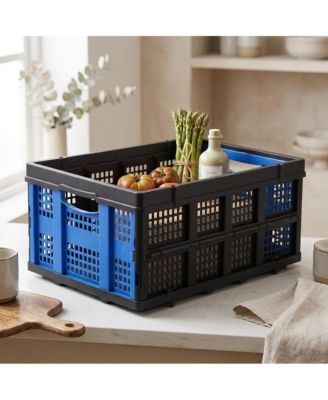 Collapsible Plastic Storage Basket Crate, 55L Utility Bin with Handles, Space Saving Organizer for Garage Kitchen Camping Home