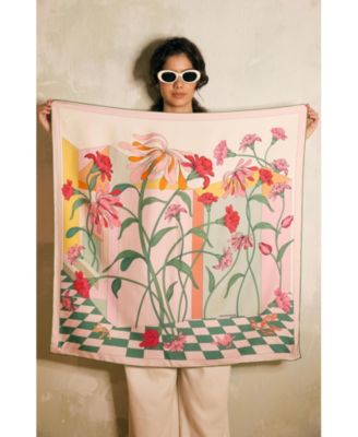 Flowers Daydreams Double-Sided Silk Scarf with Hand-Rolled Edges, 25" x 25"