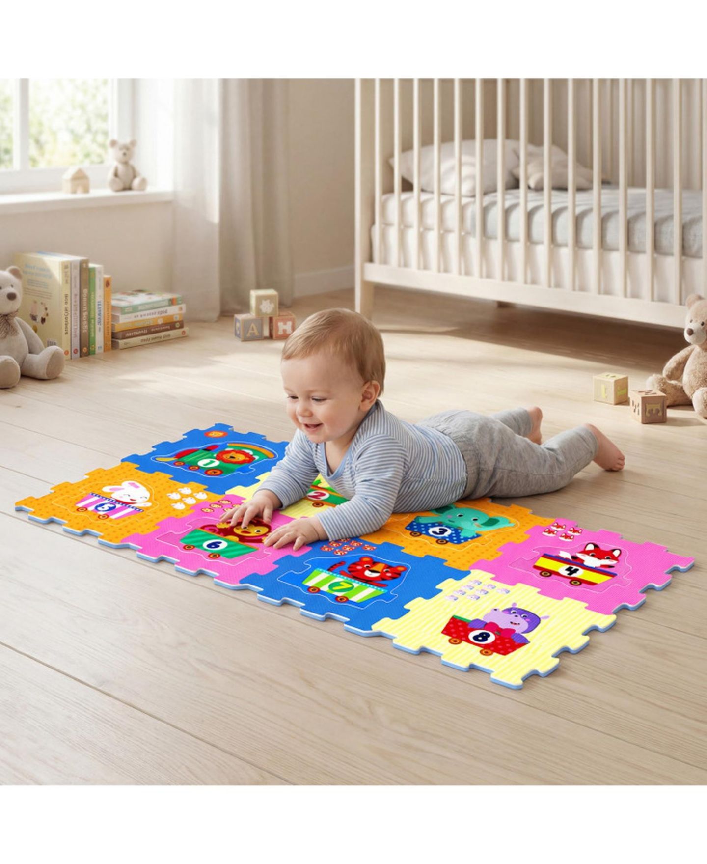 Детские игрушки HONGGE 8-Piece Interlocking Foam Puzzle Tiles with Animals, Ages 10 Months+, цвет: Оранжевый — фото 10