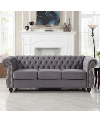 Chesterfield 3-Seater Crushed Velvet Sofa with Rolled Arms