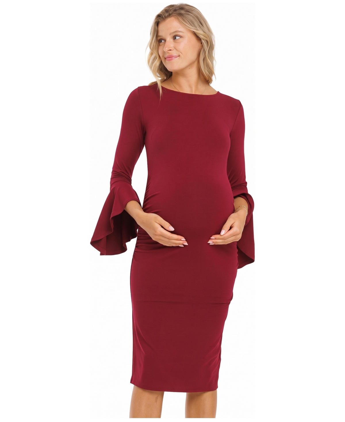 Hello Miz Maternity Boat-Neck Bell-Sleeve Dress