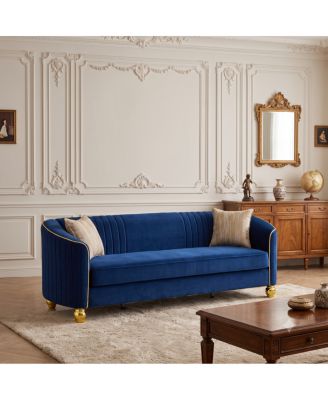 Modern Channel Back Sofa with Gold Legs