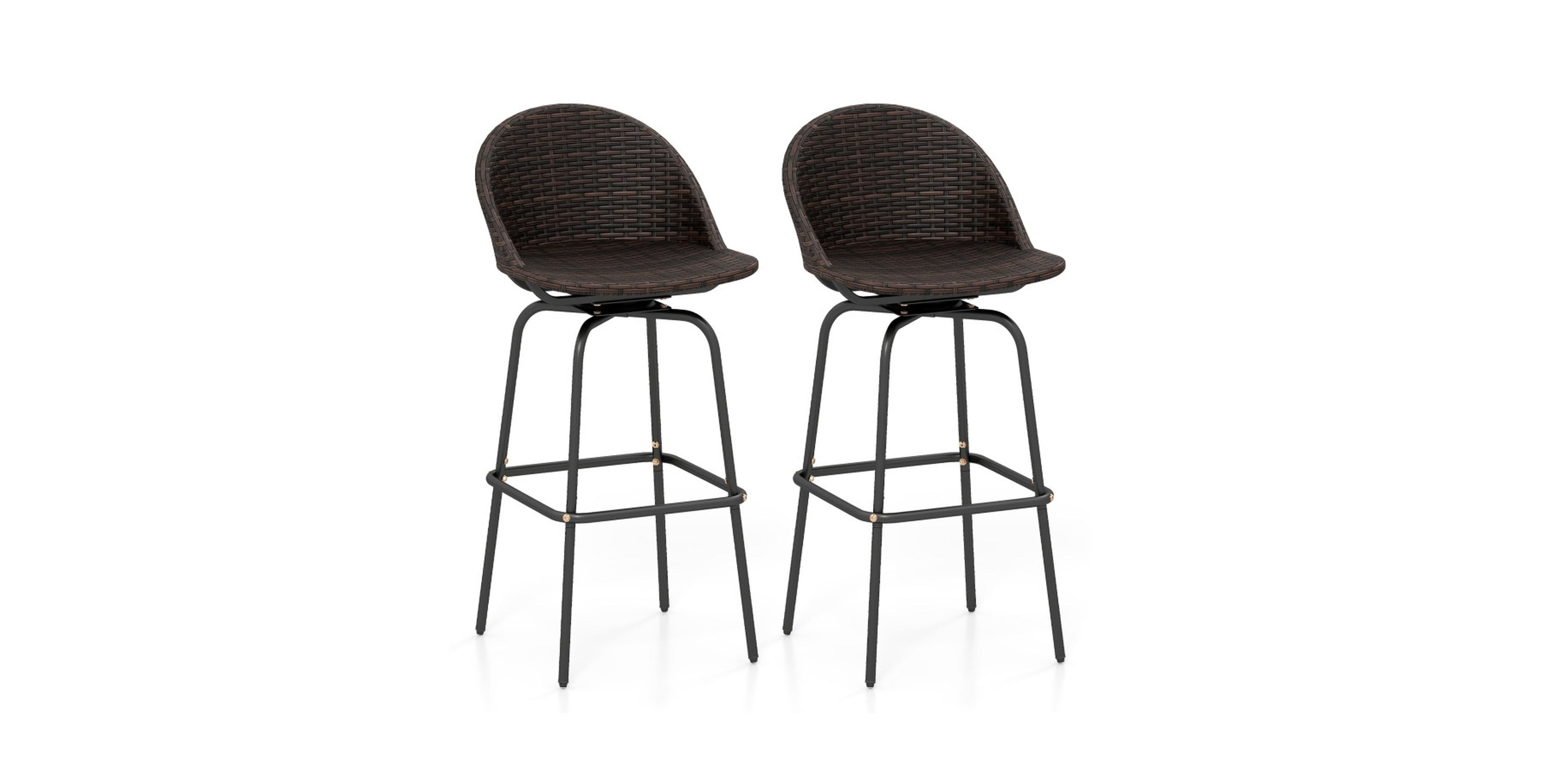 Gouun Set of 2 Patio Swivel Bar Stools with Woven Rattan Seats and Footrests Chair