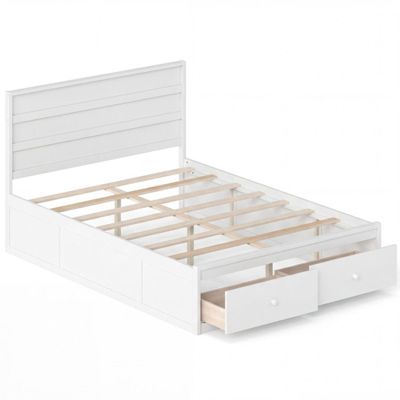 Full Size Wooden Platform Bed Frame with 2 Storage Drawers