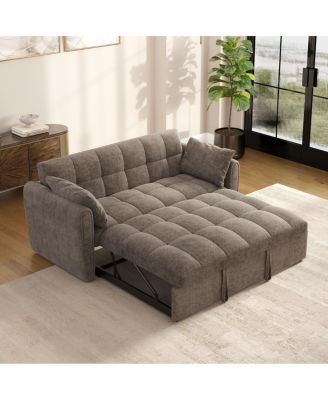 65" 3-in-1 Foldable Chenille Sofa Bed with Adjustable Back and Storage