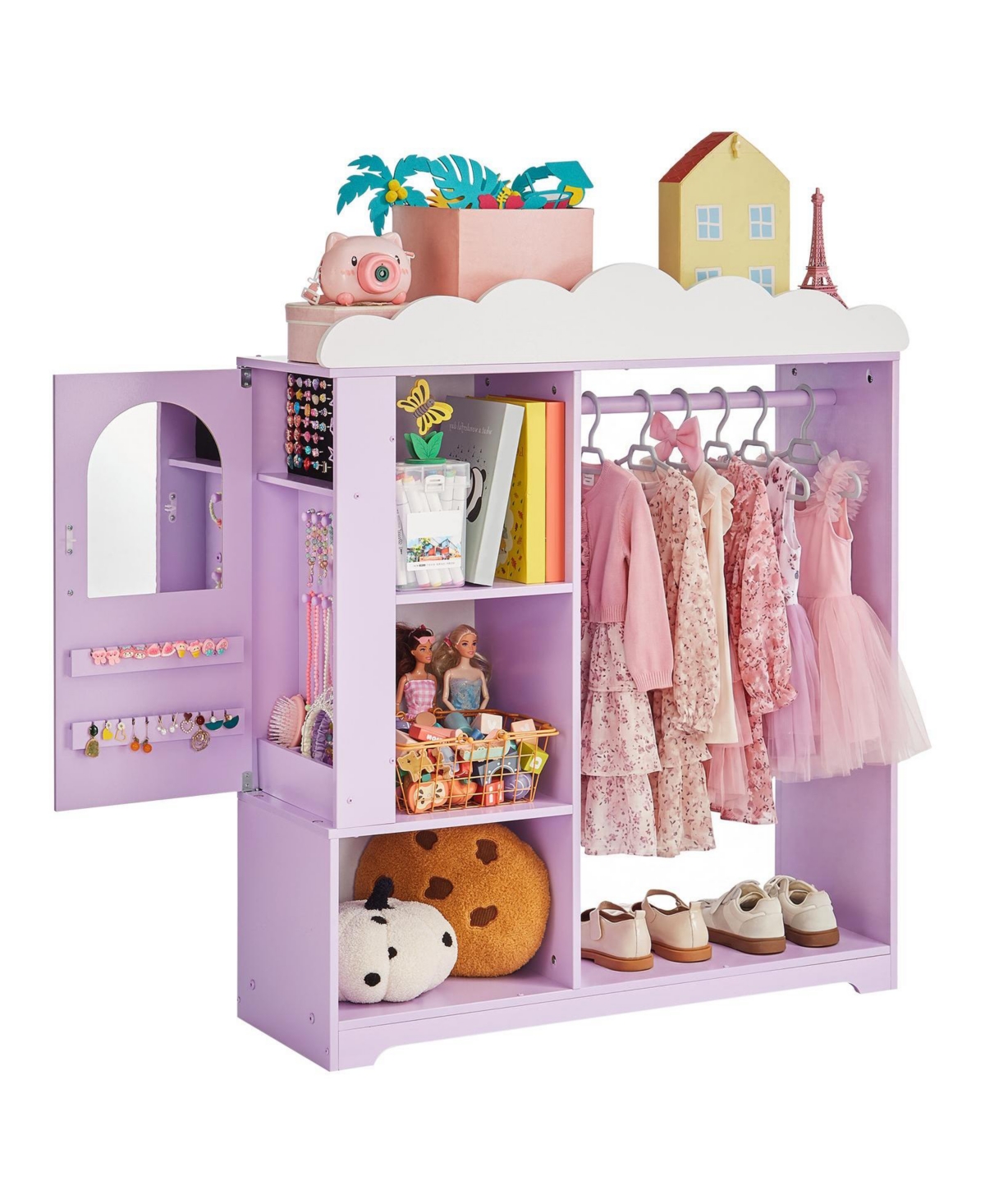 Hongge Kids Dress Up Storage Closet with Jewelry Cabinet Mirror