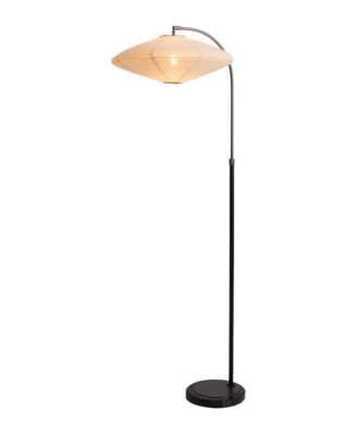 Roswell Floor Lamp -Finish, Handcrafted Shinpuru-sa Linen-Cotton Shade, Marble Base, Dimmer