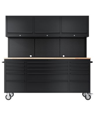 Heavy Duty 72" Mobile Workbench, 15 Drawer Tool Cart with Storage and Locking Cabinets