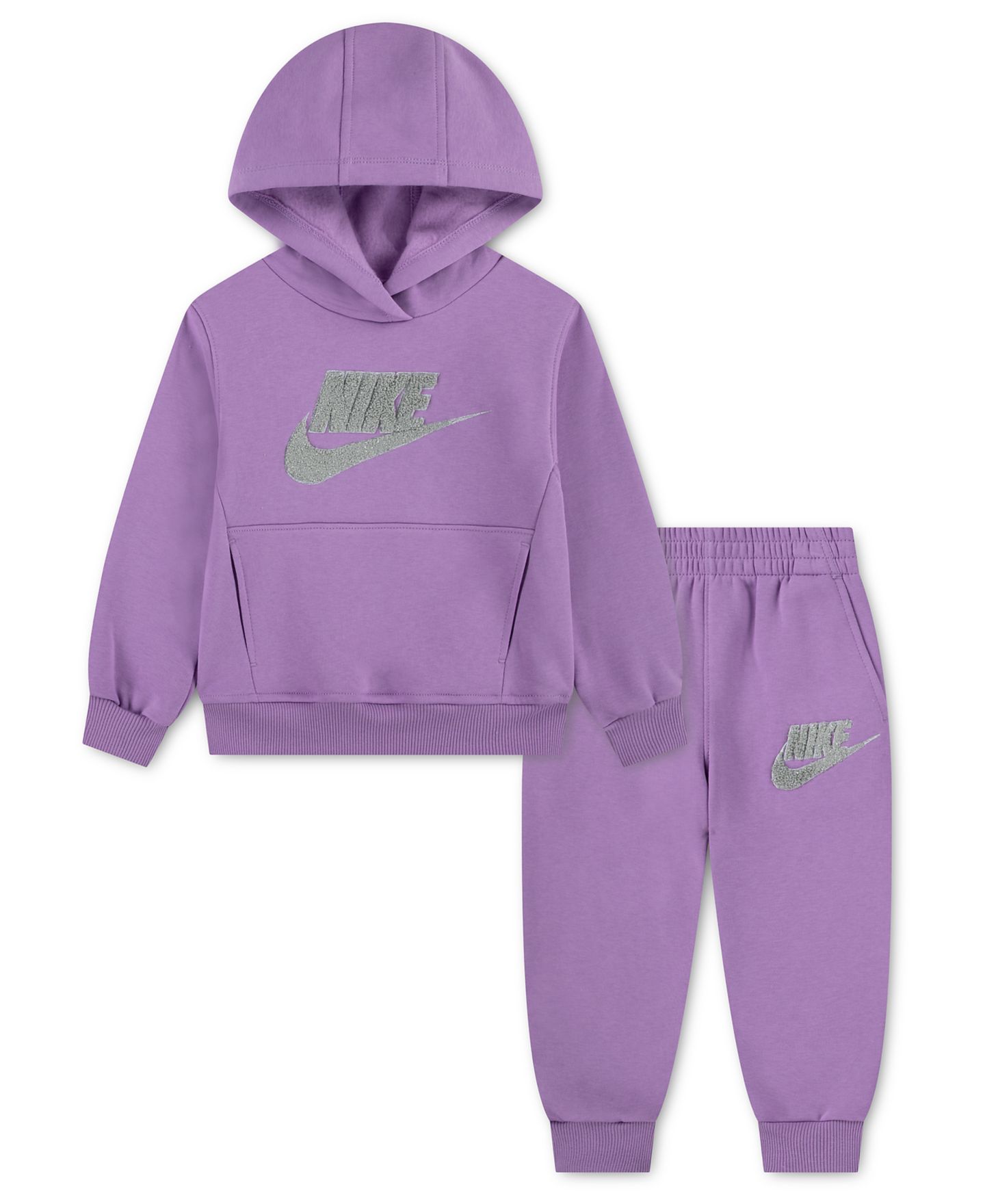 Nike Toddler Girls' 2T-5T Club Chenille Tapered Hoodie and Joggers, 2-Piece Set, цвет: Фиолетовый — фото 1
