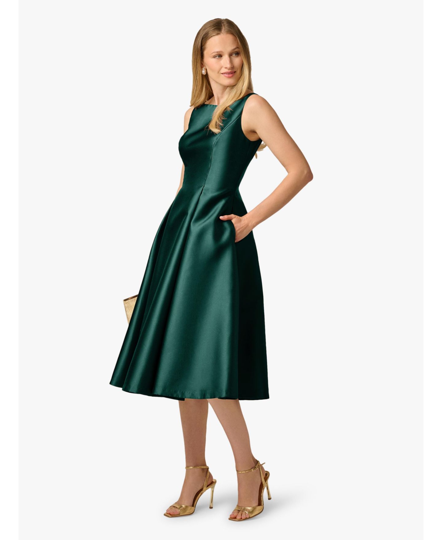 Женское платье Adrianna Papell Boat-Neck Fit & Flare Midi, цвет: Чёрный — фото 12