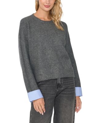 Women's Crewneck with Woven Cuff Trim Long-Sleeve Sweater