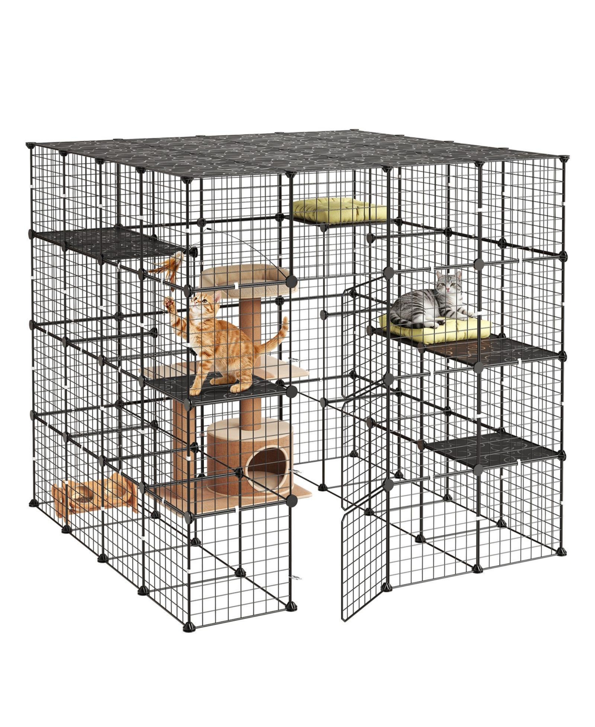 Sugift Metal Cat Cage 4-Tier Large Indoor Playpen Enclosure with 3 Doors