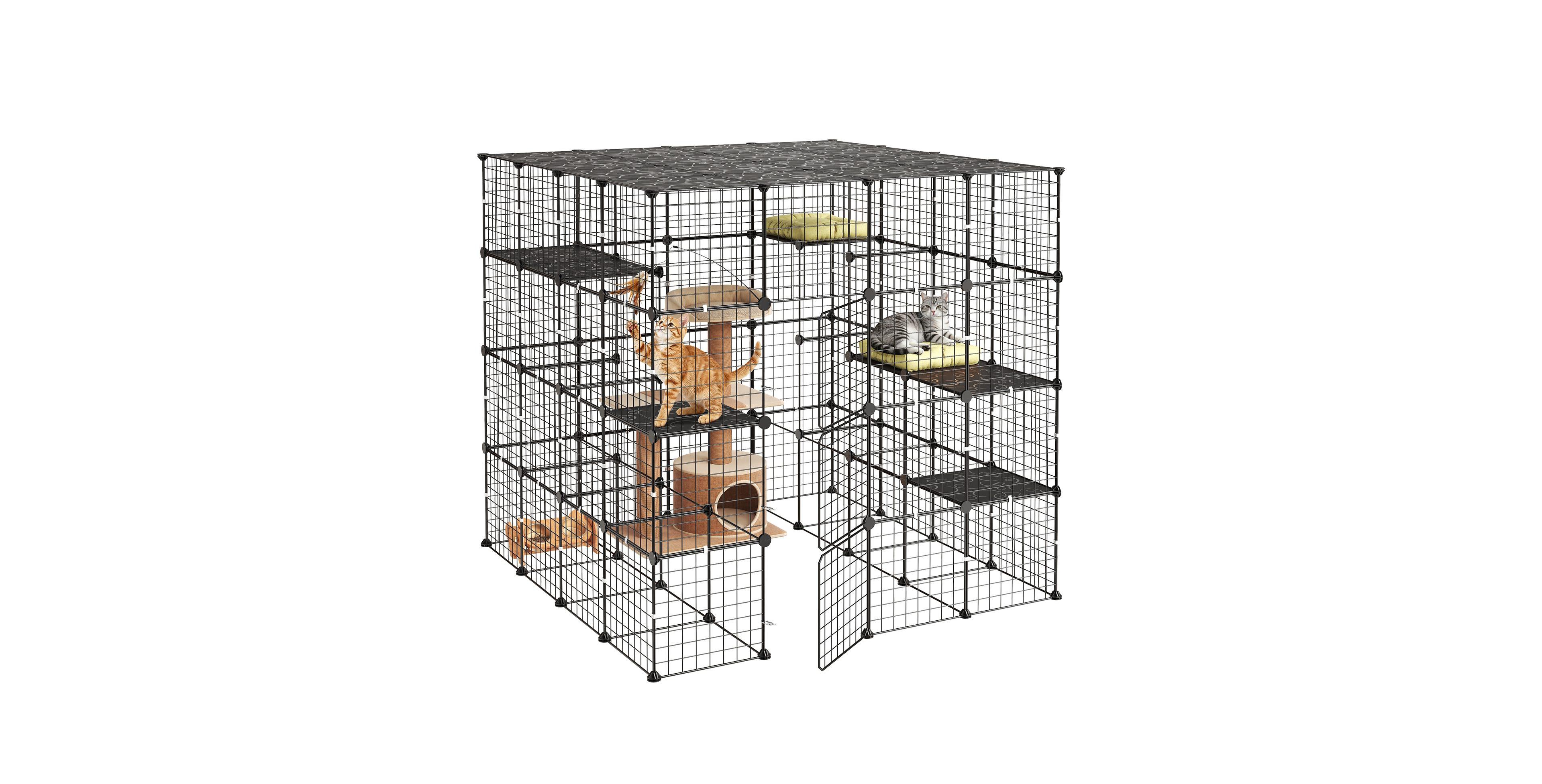 Sugift Metal Cat Cage 4-Tier Large Indoor Playpen Enclosure with 3 Doors