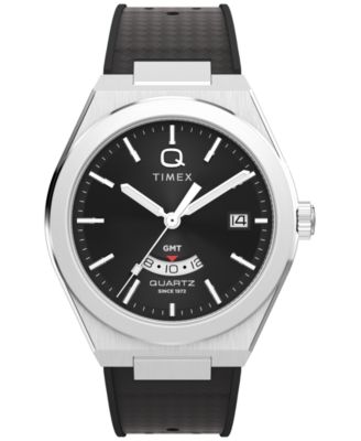 Men's Quartz Analog Continental GMT Black Rubber Watch 39mm
