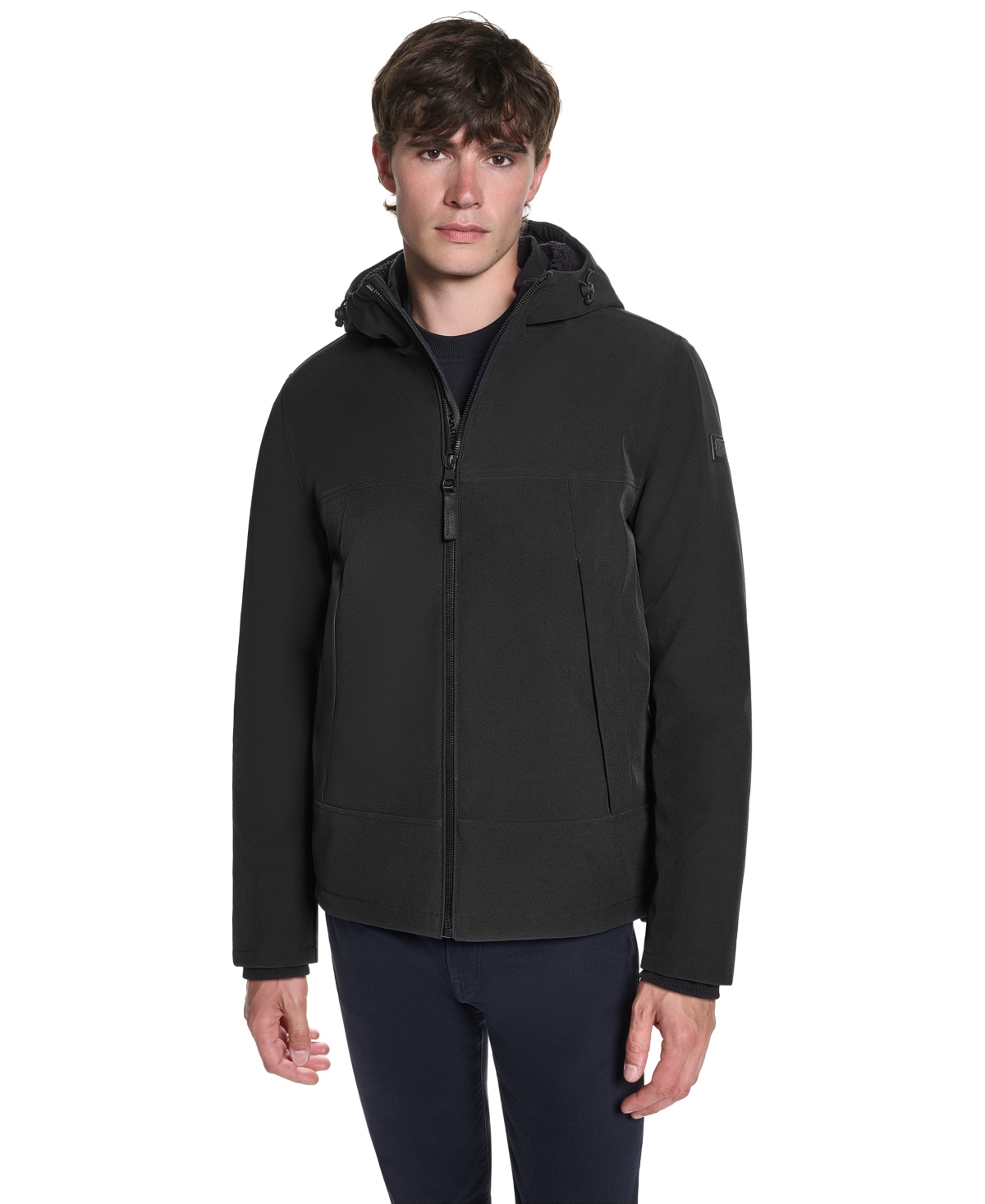 Karl Lagerfeld Paris Men's Sherpa-Lined Hooded Softshell Jacket - Black