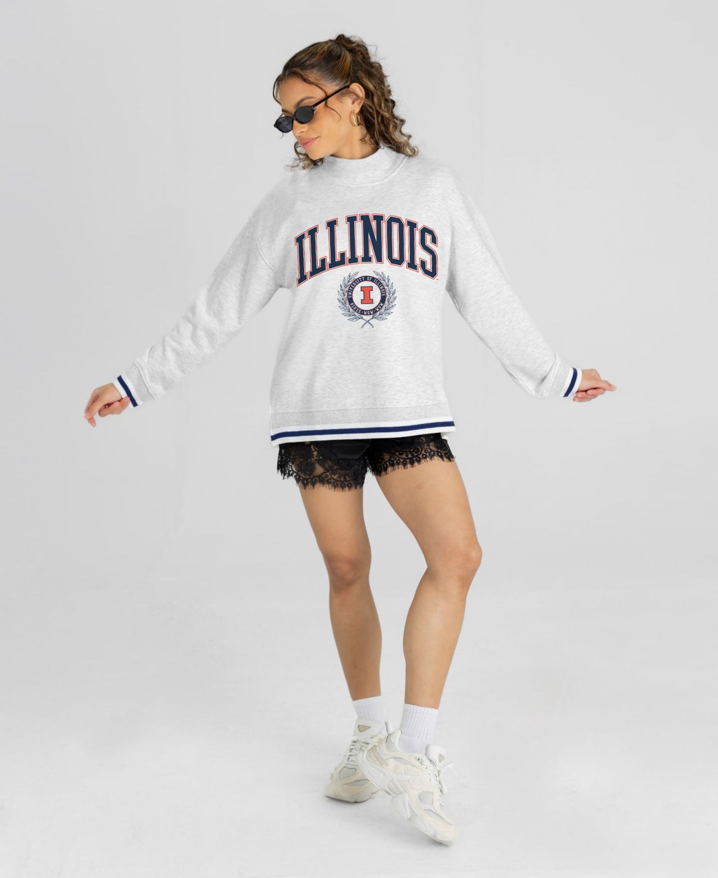 Женская толстовка Gameday Couture Heather Gray Illinois Fighting Illini Rally Point Contrast Stripe Mock Neck — фото 3