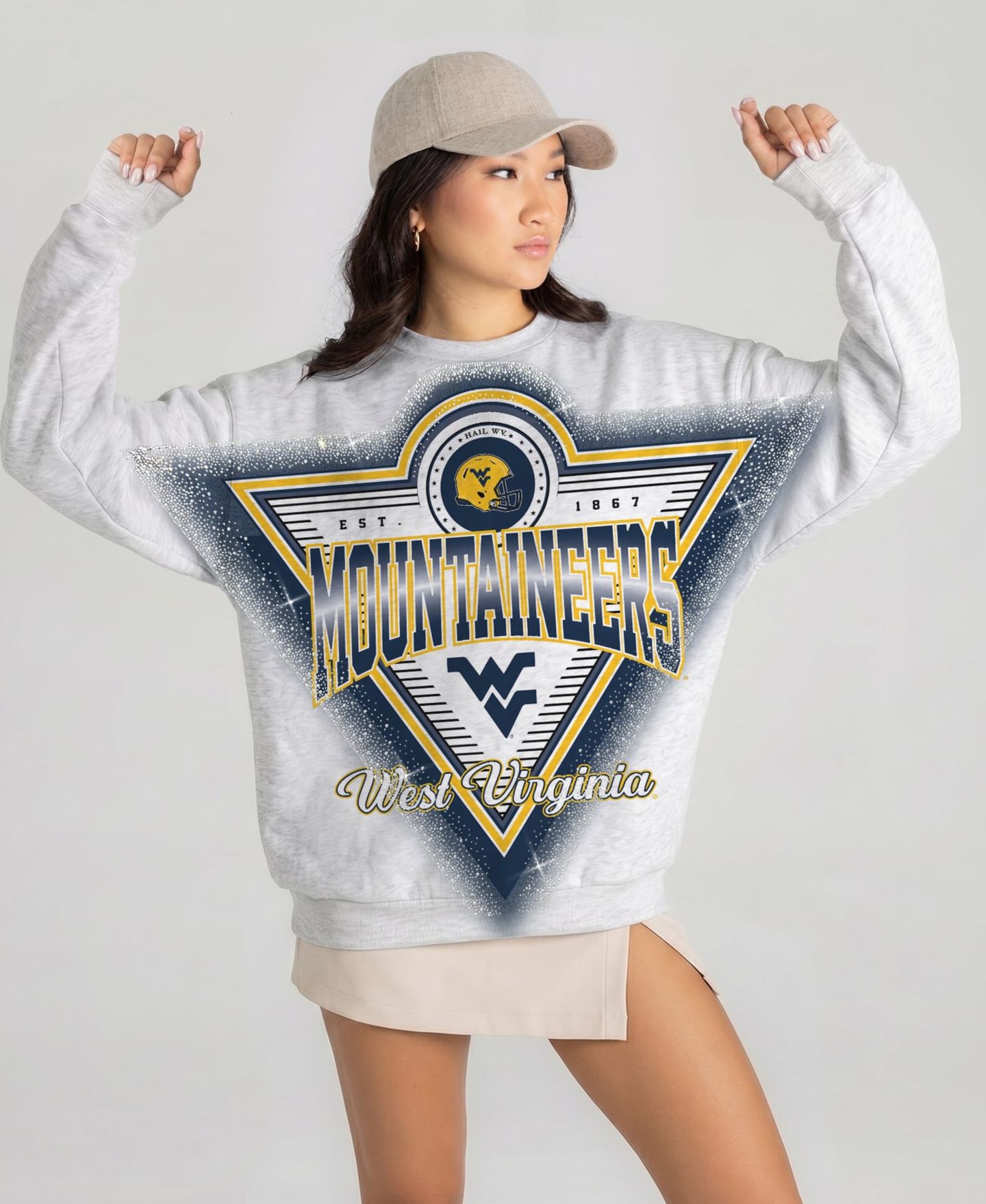Женская толстовка Gameday Couture Heather Gray West Virginia Mountaineers Chasing Victory Rhinestone Spray Oversized Fleece — фото 1