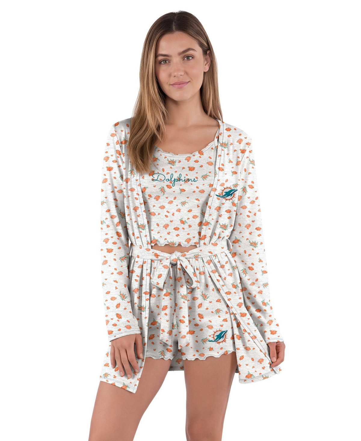 Concepts Sport Women's Heather Gray/Orange Miami Dolphins Cora Hacci Knit Sleep Set - Heather Gray, Orange