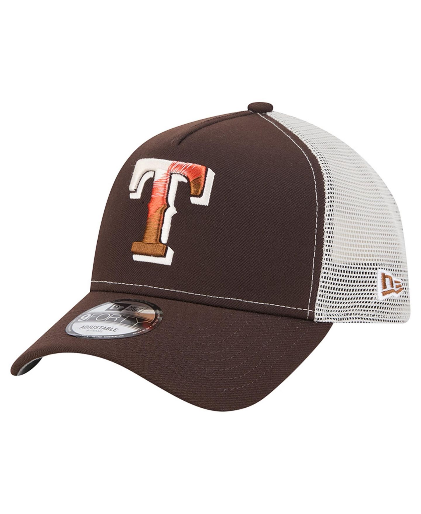 Мужская кепка New Era Brown Texas Rangers Pumpkin Spice 9FORTY A-Frame Adjustable Trucker Hat — фото 3
