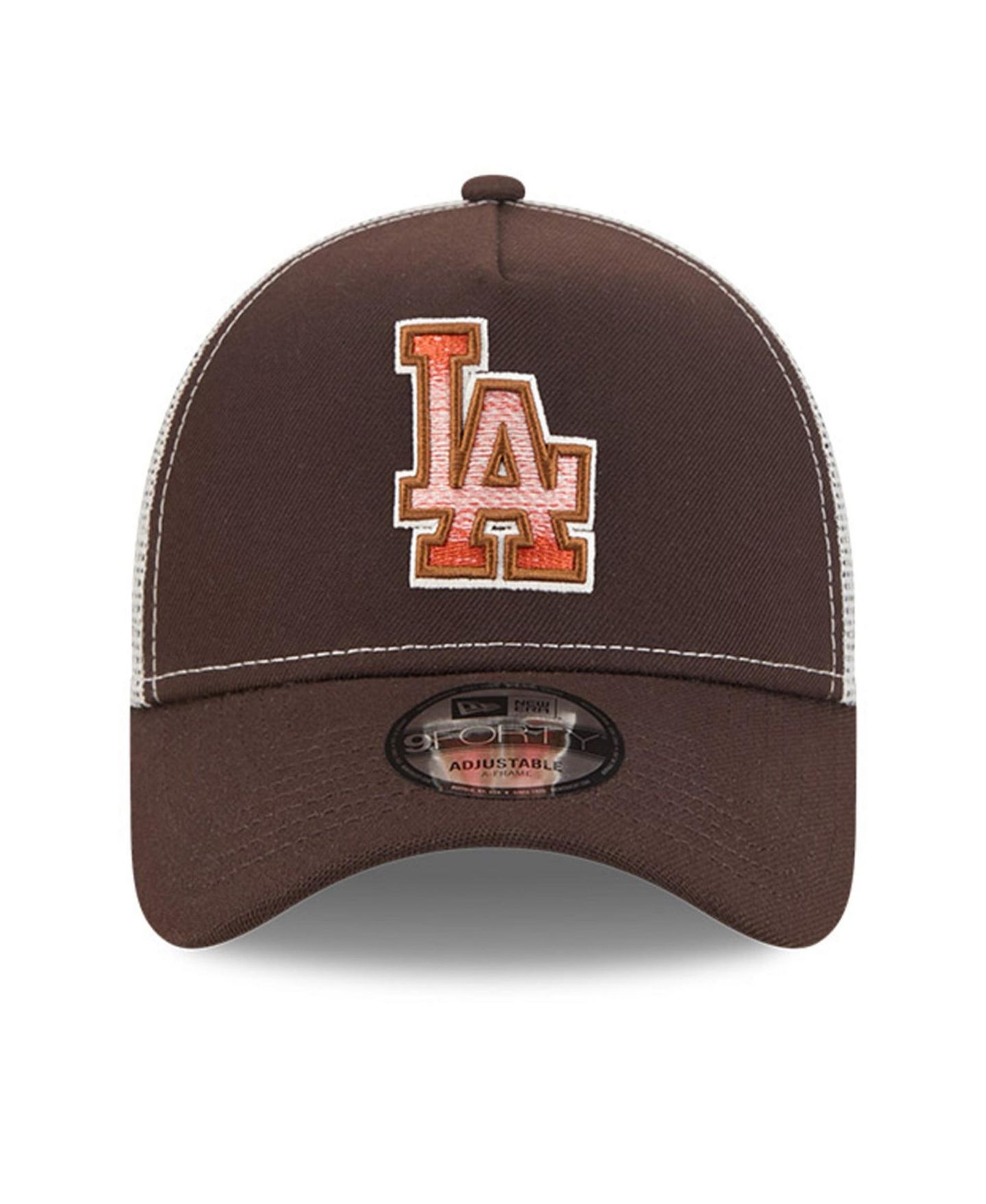 Мужская кепка New Era Brown Los Angeles Dodgers Pumpkin Spice 9FORTY A-Frame Adjustable Trucker Hat — фото 2