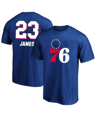 Men's LeBron James Royal Philadelphia 76ers Primary Logo Name Number T-Shirt