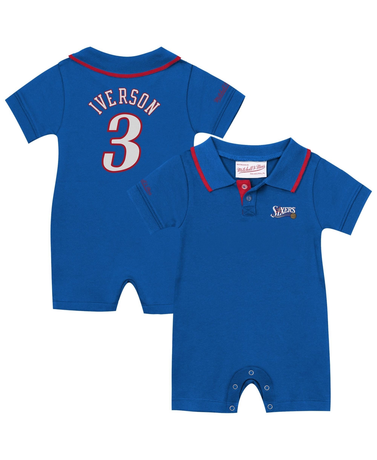 Mitchell & Ness Baby Boys' and Girls' Allen Iverson Royal Philadelphia 76ers Retro Roots Player Rugby Romper