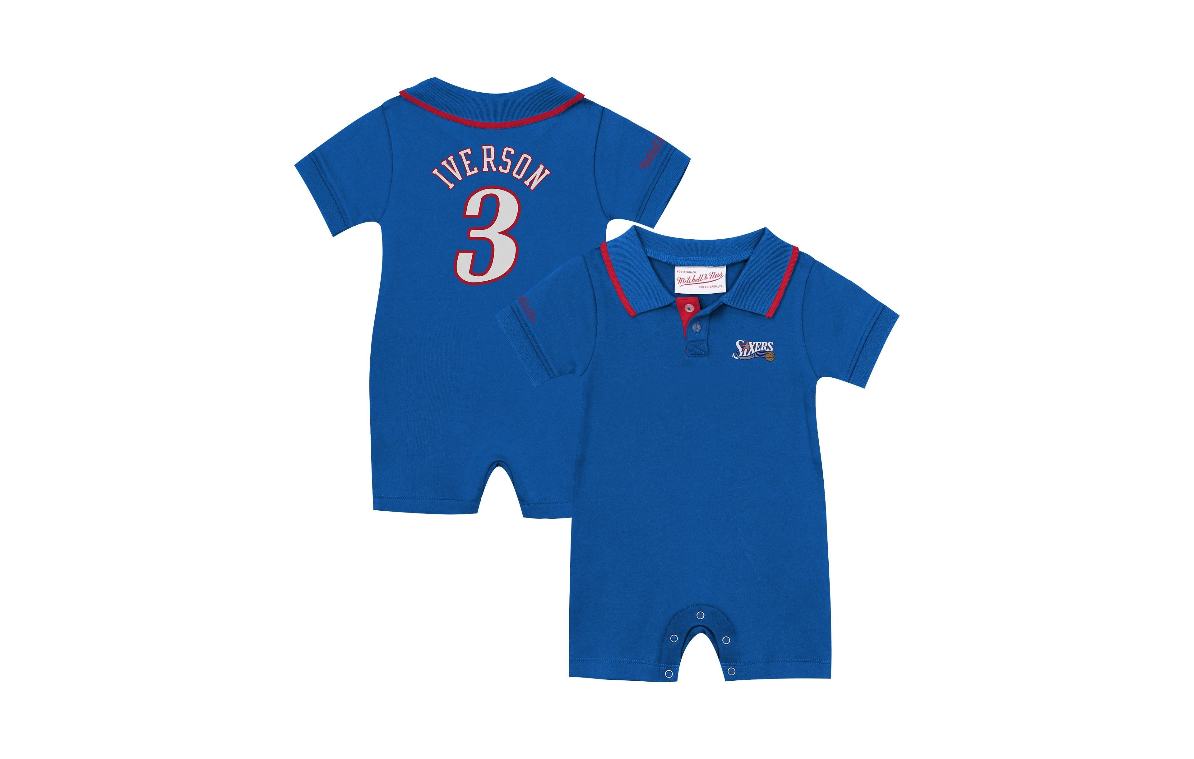Mitchell & Ness Baby Boys' and Girls' Allen Iverson Royal Philadelphia 76ers Retro Roots Player Rugby Romper