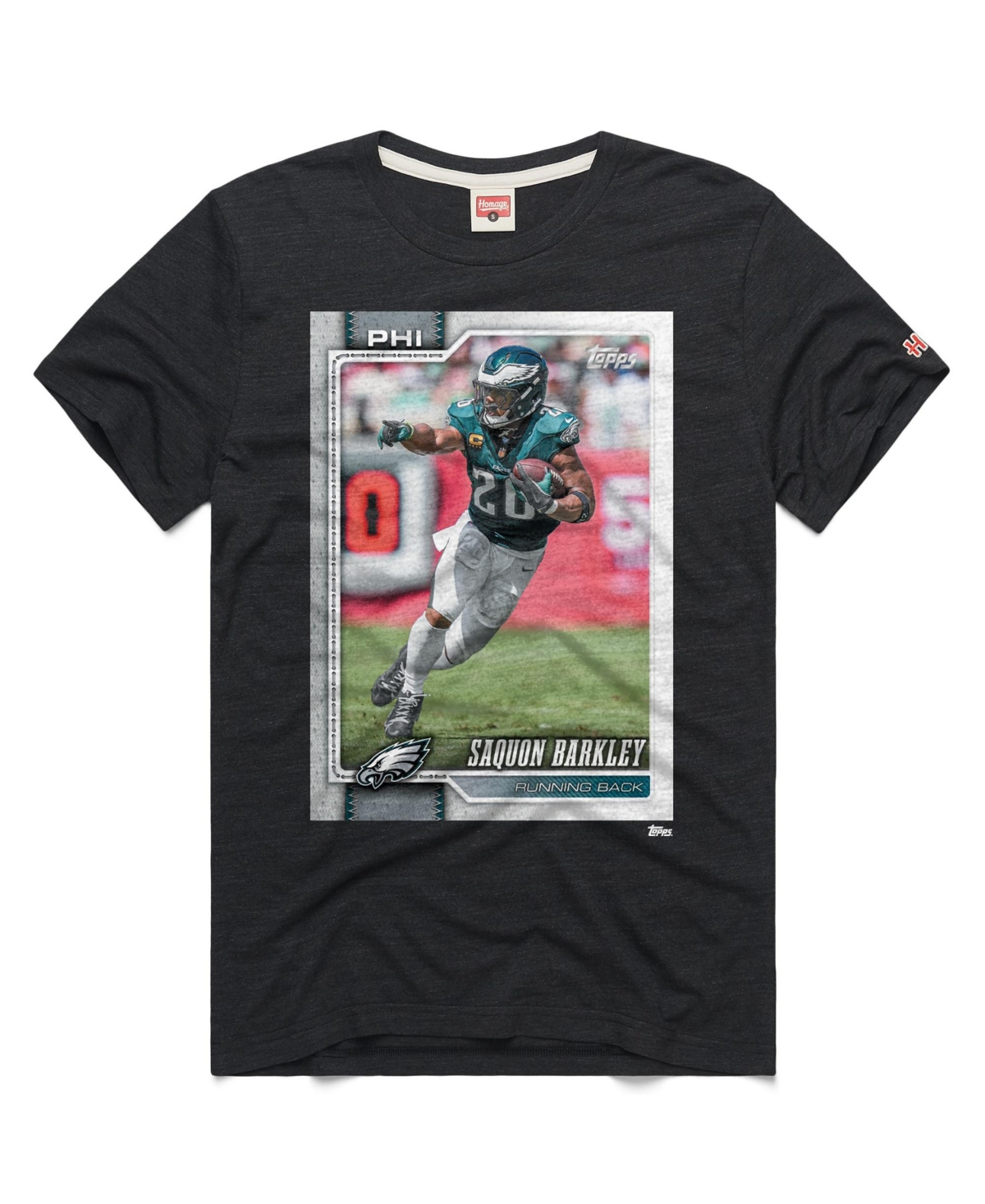 Homage Men's and Women's Saquon Barkley Charcoal Philadelphia Eagles Nfl Topps Trading Card Tri-Blend T-Shirt - Charcoal
