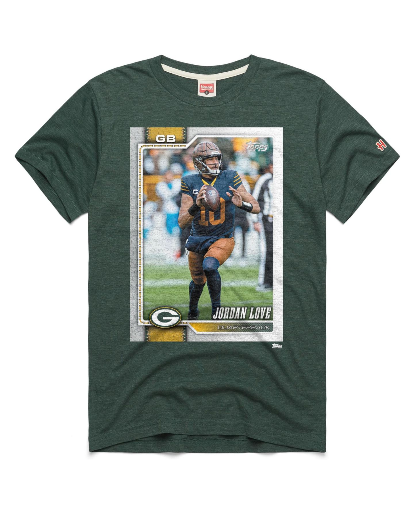 Футболка Homage Jordan Love Green Bay Packers NFL Topps Trading Card Tri-Blend — фото 1