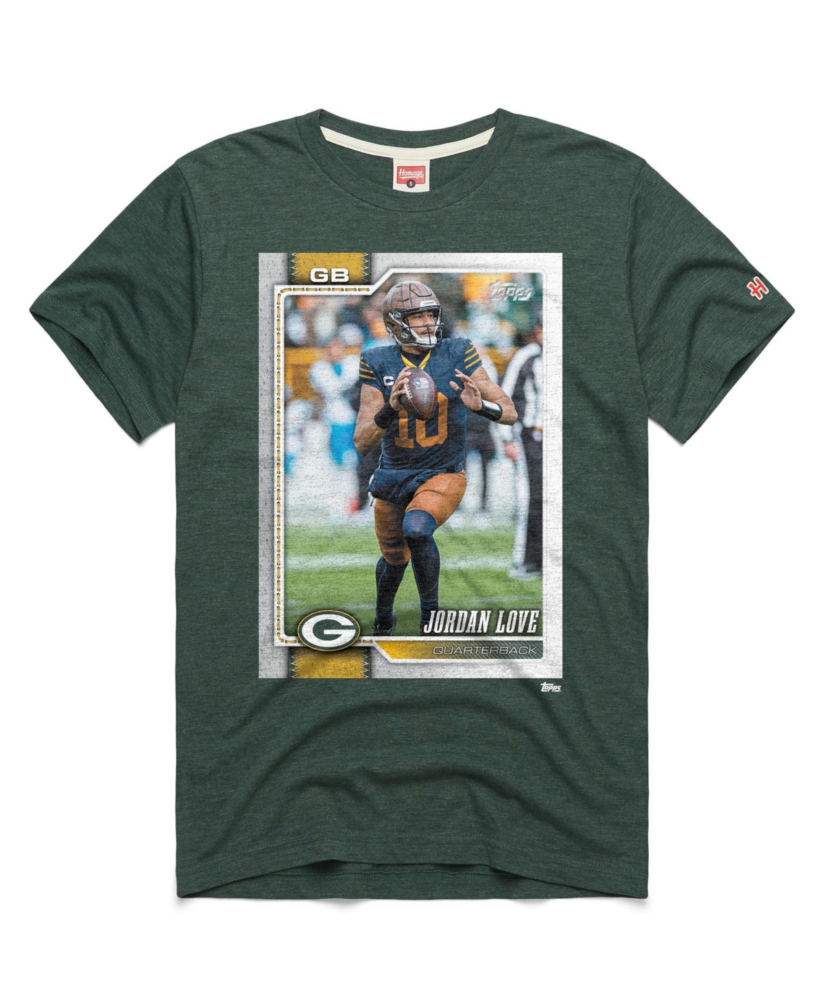 Homage Men's and Women's Jordan Love Green Bay Packers Nfl Topps Trading Card Tri-Blend T-Shirt - Green