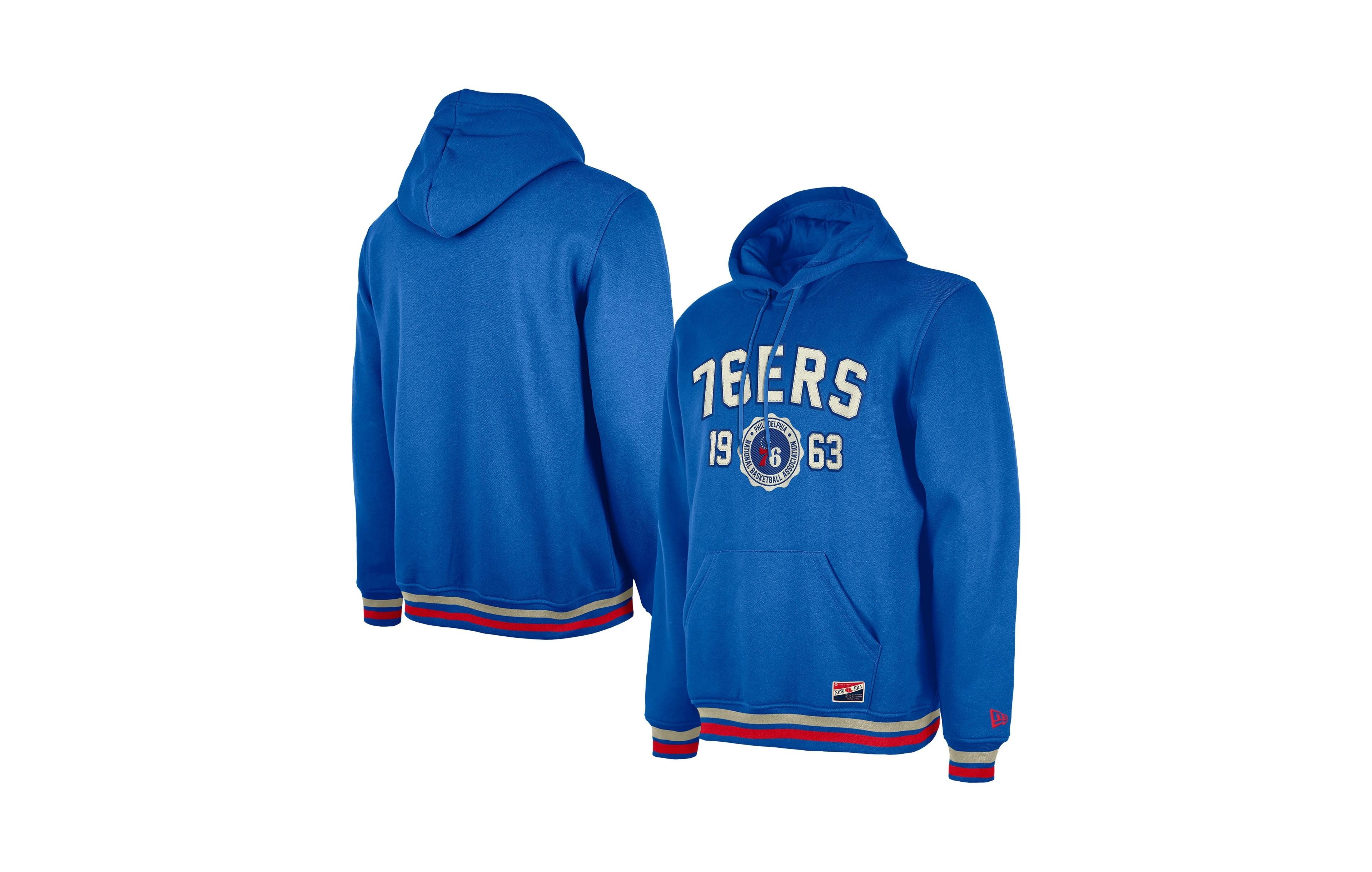 New Era Men's Royal Philadelphia 76ers Throwback Vintage Pullover Hoodie