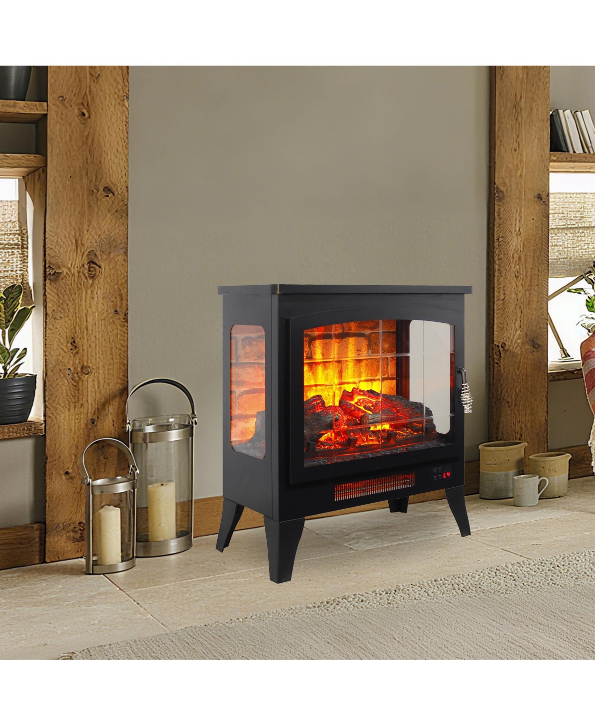 Clihome 21-Inch Freestanding Electric Stove Heater with Remote Control, 3D Flame Effect, and Three-Sided Electric Fireplace