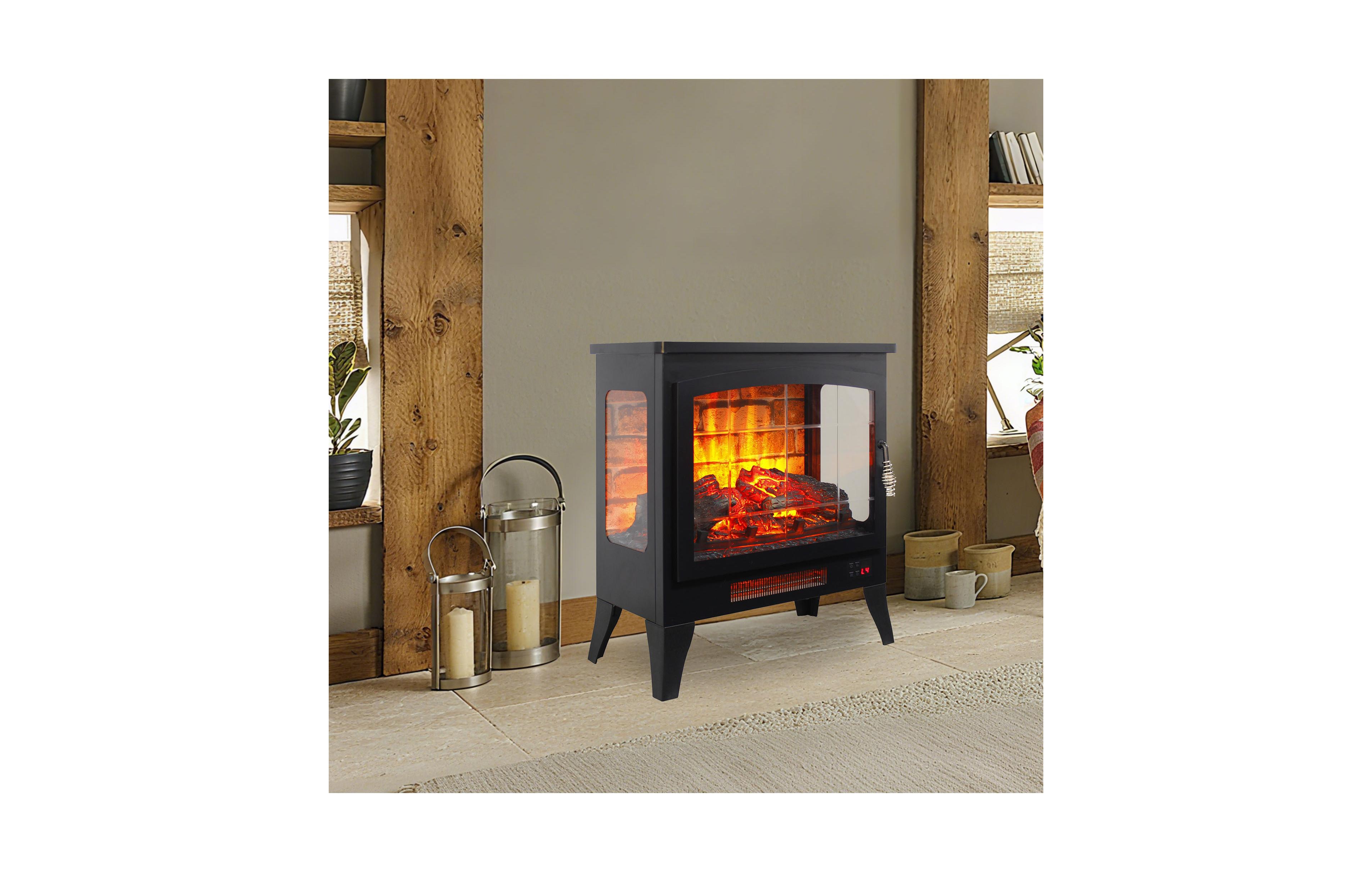 Clihome 21-Inch Freestanding Electric Stove Heater with Remote Control, 3D Flame Effect, and Three-Sided Electric Fireplace