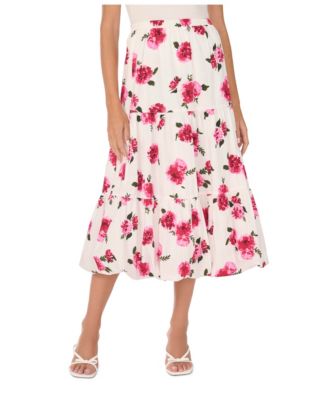Women's 3-Tier Bubble-Hem Elastic-Waist Cotton Skirt