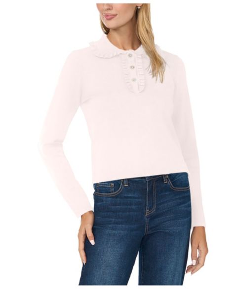 Женский свитер CeCe Ruffle Collar Long-Sleeve Fitted, цвет: Слоновая кость