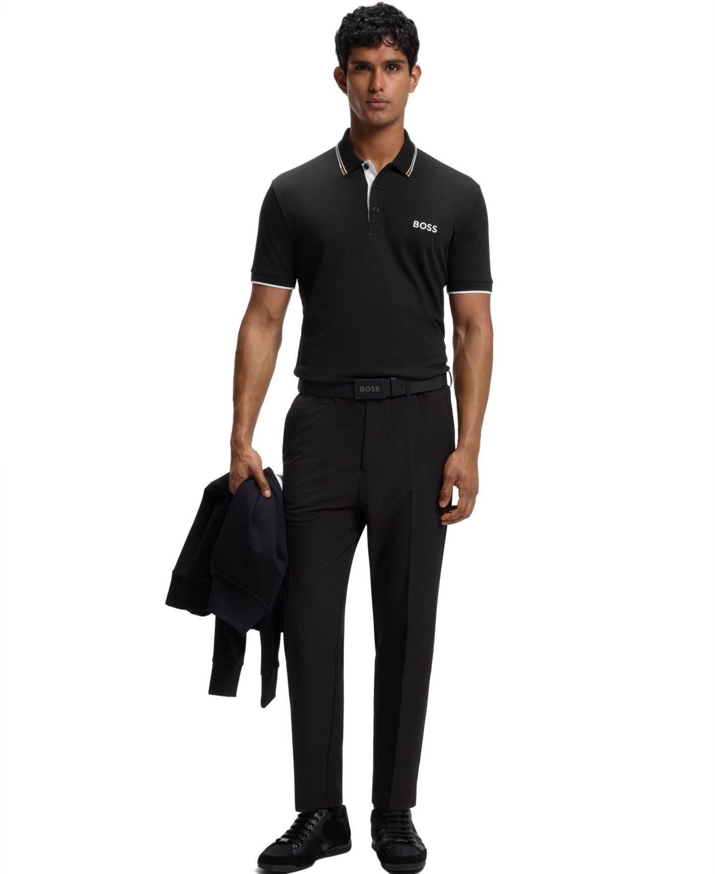 Мужское поло Hugo Boss Contrast Logo Cotton-Blend Polo Shirt, цвет: Чёрный — фото 4