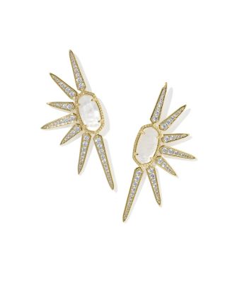 Cubic Zirconia, Glass and Mother-of-Pearl Star Earrings
