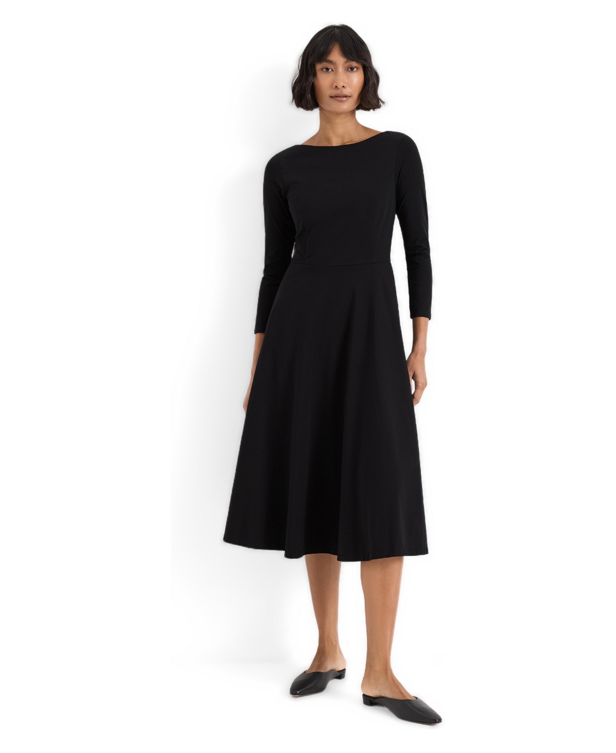 Pact Women's 3/4-Sleeve Boat Neck Fit & Flare Dress