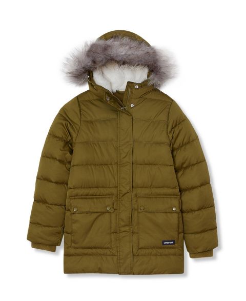 Куртка Lands' End Water-Resistant Fleece-Lined Hooded Parka для девочек, цвет: Зелёный
