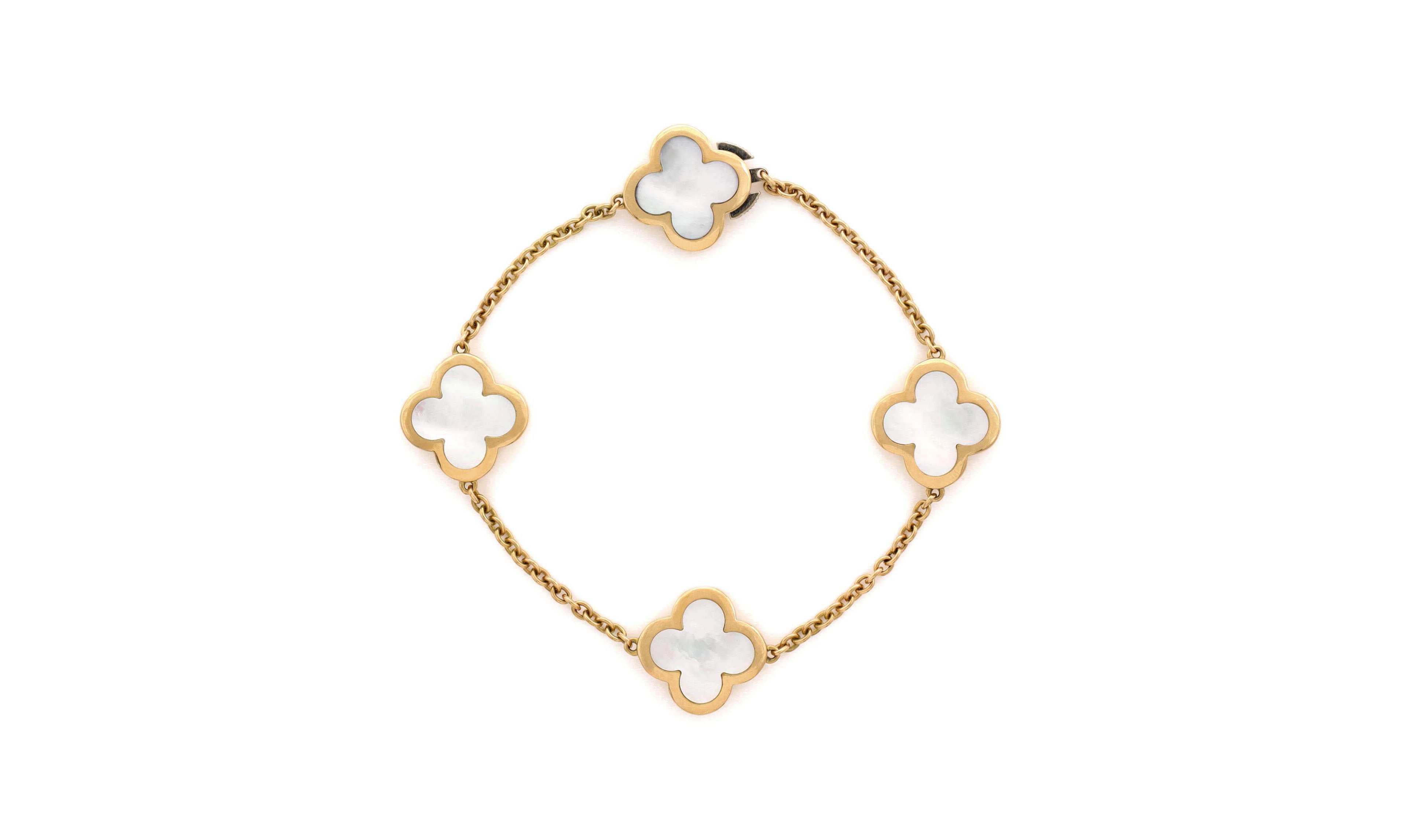 Pre-Owned Van Cleef & Arpels Pure Alhambra 4 Motifs Mother-of-Pearl Bracelet in 18K Yellow Gold