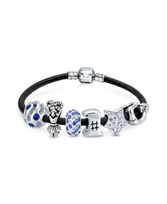 Women's Crystal and Cubic Zirconia Sports-Themed Leather Charm Bracelet