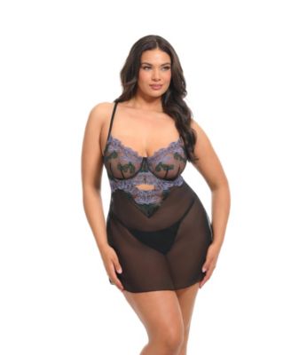 Plus Size Jenna Sheer Embroidered Babydoll Set