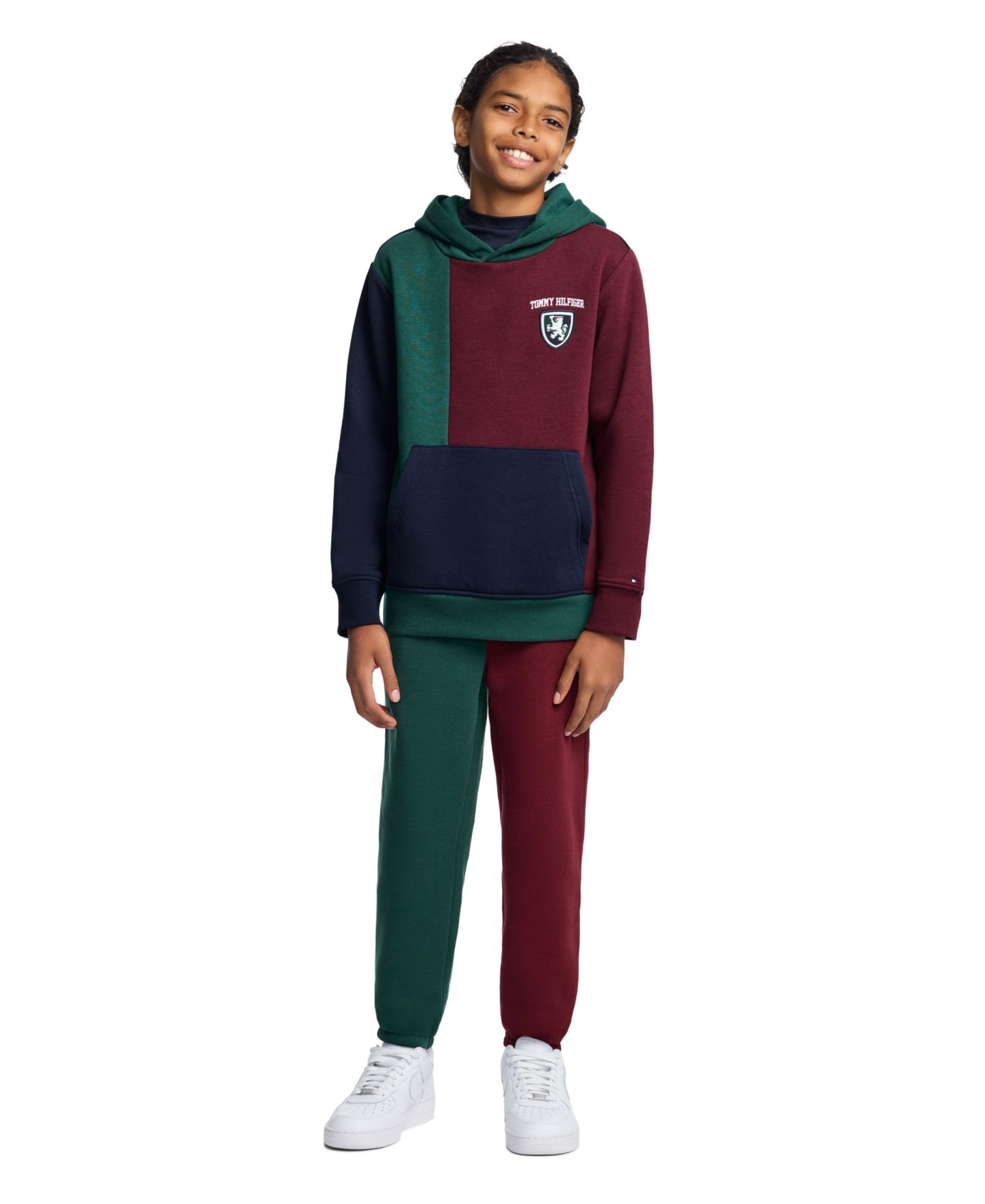 Худи Tommy Hilfiger Griffin Badge Colorblock Kangaroo Pocket Pullover для мальчиков, цвет: June Bug — фото 5