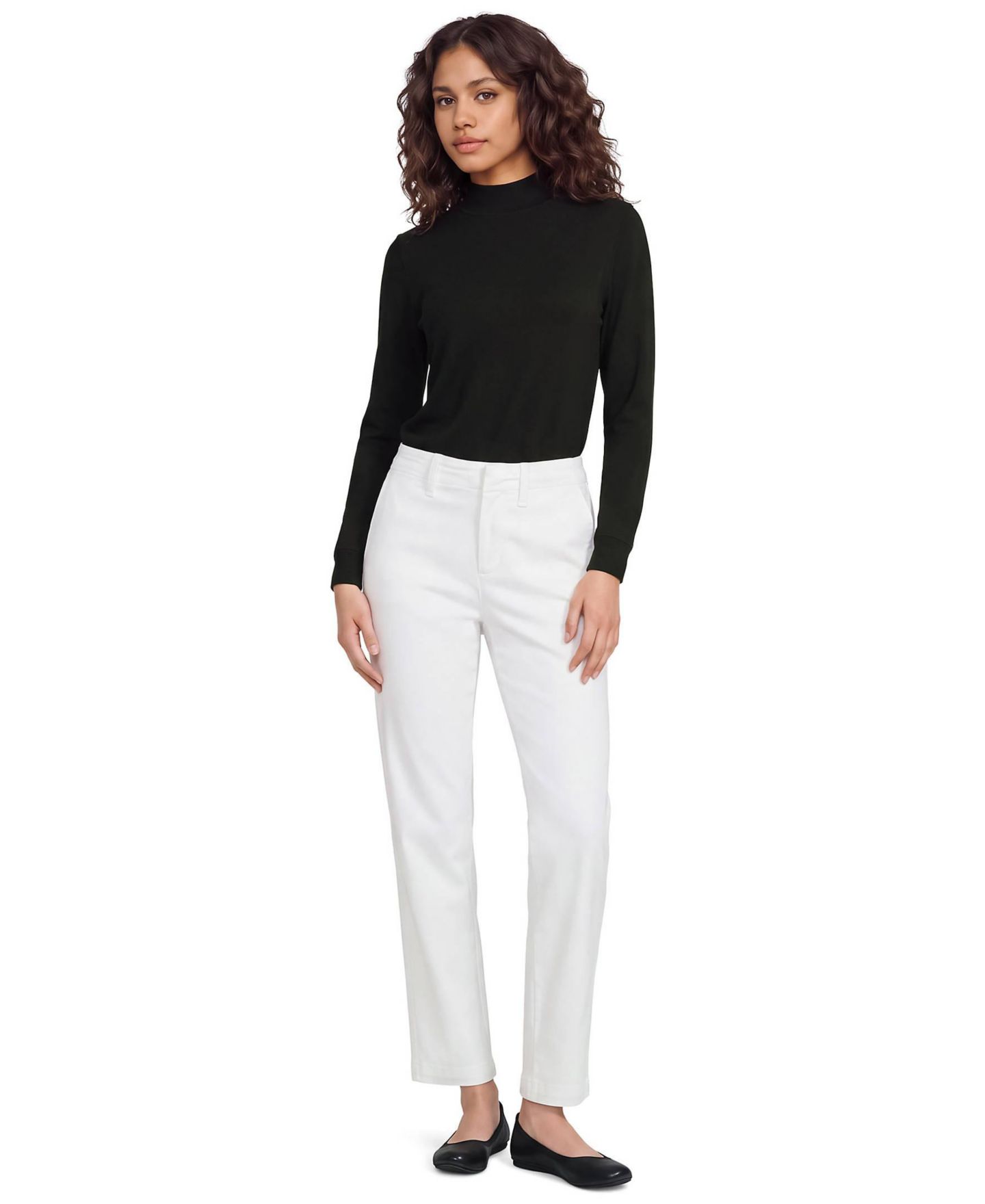 Женский топ Lands' End School Uniform Tall Relaxed Cotton Long Sleeve Mock Turtleneck, цвет: Чёрный — фото 4