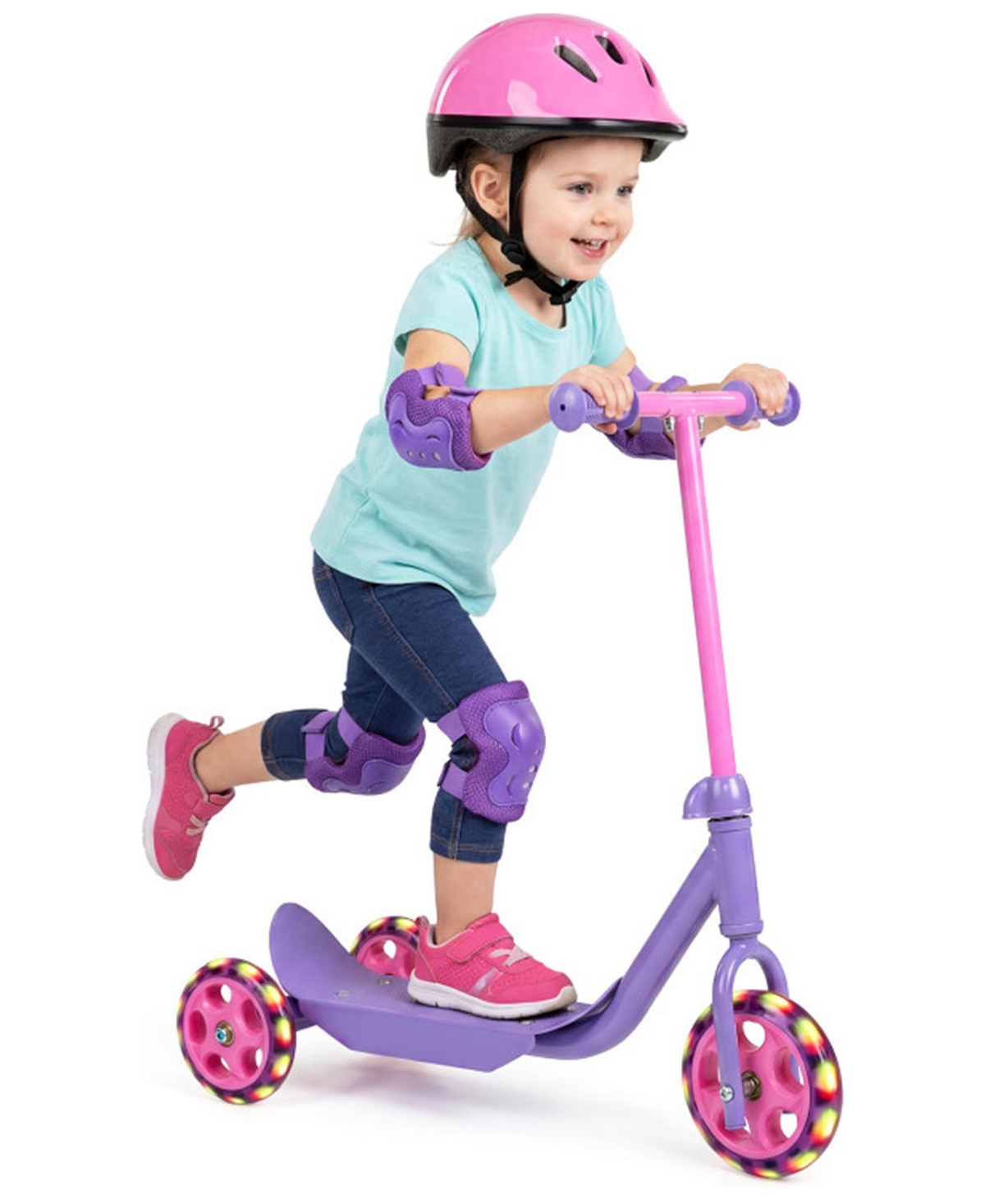 Sevorley 3-Wheel Scooter with Led Light-Up Wheels, 44 lbs. Capacity, Ages 2+ - Pink + purple